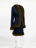 Autumn Skirt 2-Piece Set Women Elegant Fleece Shawl Fashion Patchwork Maxi Skirts Sets Luxury Vintage Female Dress Set