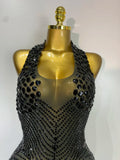 Women Sexy Halter Crystal Bodycon Mini Dress Celebrate Nightclub Performance Stage Outfit Luxury Birthday Photo Shoot Dress