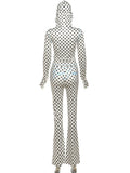 Polka Dot Letter Print 2 Piece Set Woman Tracksuit Trend Sexy Hooded Jacket+Pants Skinny Stretch Matching Streetwear