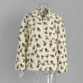 Fashion Floral Faux Lambswool Sweatshirt Women's Casual Zipper Pocket Loose Pullover Sweatshirt Autumn Festive Clothing