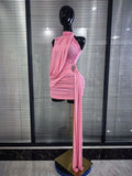 Winered Pink Women Sexy Draped Bodycon Mini Dress High Stretch Celebrate Nightclub Party Cocktail Fashion Homecoming Outfit