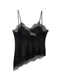 See Througth Lace Edge Tank Tops for Women V Neck Sleeveless Pathwork Hollow Out Sexy Fashionable Vest Female New