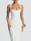 Sexy White Satin Maxi Dresses for Women Square Collar Sleeveless Tunic Fishtail Classic Dinner Dress Female Fashion