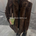Hot Fashion 2026 Winter Luxury Striped Faux Mink Fur Jacket Women Stylish Power Shoulder Fur Trim Blazer Coat Outerwear