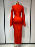 Women Sexy Long Sleeve Diamonds Maxi Long Bodycon Bandage Dress 2025 Celebrity Elegant Evening Party Luxury Birthday Dresses