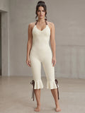 Contrast Color Bandage Playsuits Woman Halter Low-Neck Backless Sleeveless Ruffles High Street Fashion Style Rompers