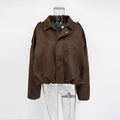 Women's Faux Suede Cropped Bomber Jacket Lapel Collar Zipper Loose Autumn Winter Casual Streetwear Vintage Coat 2026 New