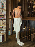 Sexy Backless Hollow Dress Women Elegant Swing Collar Bandage Irregular Hem Classic Fashion Hottie Party Clubwear