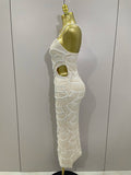 Elegance Pearl Beading Sequins Sleeveless Sexy Strap Bodycon Long Dress Women Celebrate Evening Party Birthday Outfit Vestido
