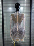Sexy Pearl Full Diamond Hollow Dress Nightclub Bar Dj Gogo Dancers Stage Dress Female Singer Stage Performance Costume