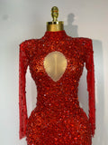 Women Sparkly Diamonds Mesh See Through Bodycon Dress Evening Birthday Party Sexy Nightclub Bar Stage Costume