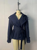 Chic Lace Up Women Jackets Lapel Collar Long Sleeve Loose Jacket for Street Stroll Casual Gathering Wear Fashion