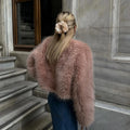 Winter Sweet Pink Cropped Faux Fur Coat Women Streetwear Ins Chic Girls Fluffy Fox Fur Jacket Female