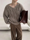 Women's Cable Knit Sweater V Neck Long Sleeve Oversized Loose Chunky Twist Pullover Tops Casual Autumn Retro Commute Top