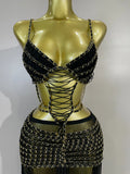 Women Black Halter Sequins Tassel Hollow Out Transparency Long Maxi Dress Eveing Celebrate Birthday Party Sexy Nightclub Outfit