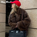 2026 Winter Faux Fur Coat Women Brand Fashion Fluffy Fox Fur Outerwear Overcoat Girl Street Style Furry Warm Jacket