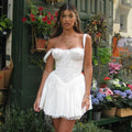 Elegant Lace Corset Casual White Short Ballet Dress Square Collar A-line Bandage Mini Dresses Sweet Y2K Black 2025 Summer New In