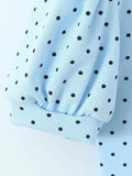 Elegant Sweet Blue Polka Dot Playsuit for Women Puff Sleeve Cutout Design Lace Trim Slimming Playsuits for Vacation
