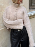 Minimalist Buttons Women Sweaters Turtleneck Long Sleeve Asymmetric Fit Sweater for Street Walk Meetup Wear Fashion
