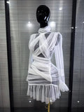 Women Long Sleeve Mesh See Through Bodycon Mini Dress Celebrate Vacation Beach Style Birthday Party Outfit