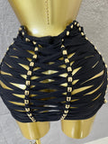 Women Sexy Sparkly White Braided Halter Mini Dress Gold Bead Trim Cutout Sides Ideal Beach Parties Vacations Special Occasions