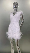 2026 Women's Luxury Rhinestone Feather Sequin Embroidered White Mesh Dress Glam Fashion Celebrity Party Evening Performance Gown