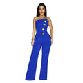 Women's Elegant Button Strapless Sleeveless Irregular Jumpsuits One Piece Metal Button Decor Overalls Outfit Night Clubwear