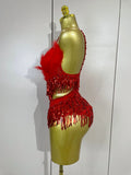 2026 New Sexy Nightclub Bar DJ Performance Dancer Stage Costume Sparkly Rhinestones Feathers Tassels Mesh See Through Bodysuits