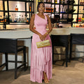 2026 New Women Birthday Party Dress Summer Slim Elegant Sleeveless Skew Collar Tassel Long Dresses Street Vintage Dress