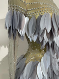 Women Eveing Party Luxury Birthday Nightclub Stage Wear Sparkly Diamond 3D Acrylic Leaf Long Sleeves Mesh Transparent Mini Dress