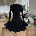 Elegant Design Flower Bud Buckle Long Sleeved Solid Color Slim Fit Short Dress For Women 2024 Spring Summer New Collection