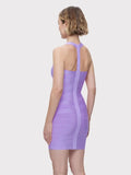 Women Summer Party Purple Bandage Dress Mini Halter Sexy Girl Evening Dress Elegant One Piece Vestidos Fee Shipping