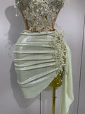 Luxury Shining Pearls Sexy Asymmetrical Skirt Two PCS Set  Women Evening Birthday Party Stage Dancer Performance Costume