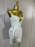 Elegant White Strapless Cocktail Party Women Eveing Prom Club Birthday Dress Sexy Sparkly Crystal Side Split Bandage Mini Dress