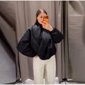 High Street Women's Bomber Jacket Coat Loose Fit Stand Collar Long Sleeve Crop Tops 2026 New Lady Outerwear Casual Daily Outfit