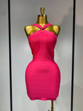 Women Sexy Backless Pink Bodycon Mini Bandage Dresses Elegant Evening Party Luxury Birthday Nightclub Cocktail Prom Gown