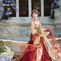 Olive Girl Red Embroidered Hanfu Dress for Ren Faire 2026 Garden Wedding Fairycore Photoshoot S-XL XS-3XL Plus Size Embroidered Flowing Sleeve Dramatic Silhouette Romantic Garden Party Editorial Not Costume Chinese Heritage Fashion Women