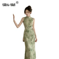 Olive Girl Green Romantic Qipao for Garden Wedding 2026 Fairycore Photoshoot Everyday Wear S-XXL XS-3XL Plus Size Romantic Garden Party Editorial Not Costume Qipao Cheongsam Chinese Dress Chinese Heritage Fashion Women