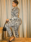 Fitness Jumpsuit Women Sexy Zip Leopard Print Full Sleeve Streetwear Activity Workout Casual Tight Stretch Overalls