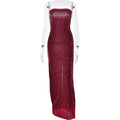 Solid Slimming Fashion Dresses for Women Strapless Sleeveless Patchwork Sequins Midi Split Dress Female Clothing