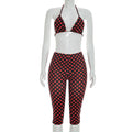 Sexy Fashion 3 Piece Set Woman Polka Dot Print Halter Bra Tops+Low-Neck Mini Sleeve Tees+Skinny Crop Pants Outfits