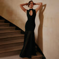 Sexy Spliced Sheer Mesh Fishtail Dresses for Women Stand Collar Sleeveless Patchwork Hollow Out Dress Female Trendy