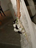 Custom White Strapless High Neck Cape Lace Mermaid Wedding Dress Floor Length Bridal Gown Formal Evening Wear