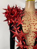 Women Sexy Sparkly Crystals 3D Sequined Stars Velvet Long Sleeve Bodysuit Nightclub Performance Dance Costume Singer Stage Wear