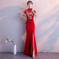Red Traditional Chinese Style Bride Wedding Dresses Embroidery Cheongsam Gown Robe Party Evening Dress Marry Vestido