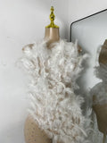 Women Sexy Luxury Rhinestone Mesh Feather Sheer See Through Long Celebrity Birthday Dress Cocktail Nightclub Performance Costume