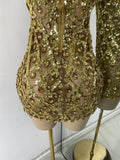 Luxury Sparkly Rhinestone Shining Sequins Women Sexy Transperant High Neck Bodycon Mini Birthday Dress Party Performance Costume
