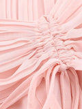Art Exhibitions Pink Pleated Maxi Dress for Women Puff Sleeve Twist Waist Accent Pleated Bodice for Wedding Guest