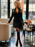 Black Slim Women Long Suit Blazer For Wedding Luxury Crystal Diamond Vestidos Formal Office Lady Custom Made Prom Party Gown