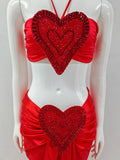 Splicing Love Halter Crop Top & Long Skirt Two Piece Set Sexy Fashion Evening Christmas Party Women's Outfit